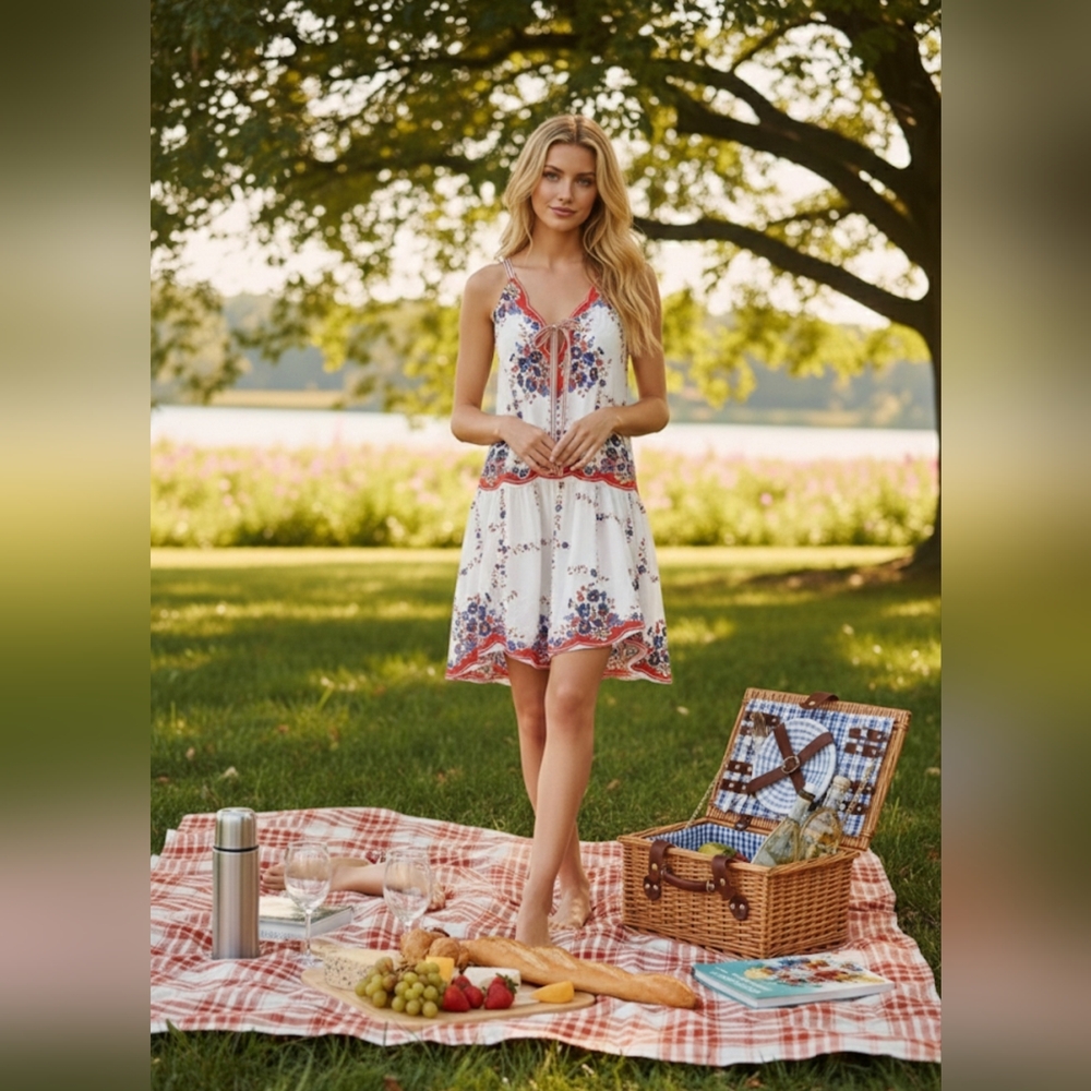Celandine By Anthropologie NWT Plunge-Neck Drop-Waist Cotton Midi Dress Size XL - Picture 1 of 16